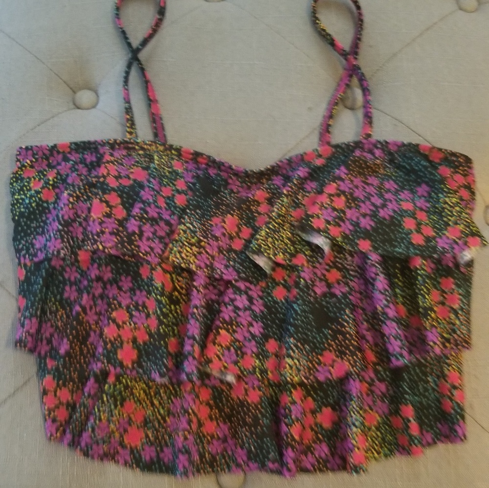 Ruffled long line bikini top